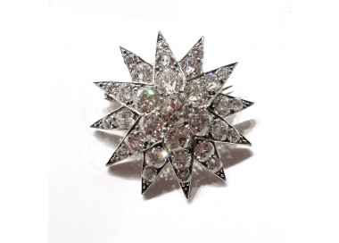 Victorian Diamond, Silver and Gold Twelve Ray Star Brooch, 7.00ct, Circa 1890