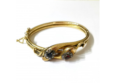 Antique Ruby, Sapphire, Diamond and Gold Double Headed Snake Bangle