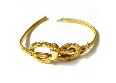 Mid 20th Century Italian Pearl Emerald and Gold Gaspipe Snake Bracelet, Circa 1940
