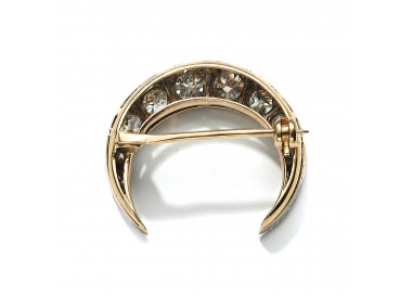 Antique Diamond and Silver Upon Gold Crescent Brooch, Circa 1880