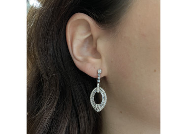 Modern Diamond Moonstone and White Gold Earrings modelled