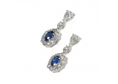 New Sapphire Diamond and White Gold Cluster Drop Earrings, 2022