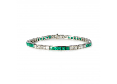 Emerald Diamond and Platinum Line Bracelet, Circa 2000