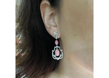 Conch Pearl, Diamond and Platinum Drop Earrings