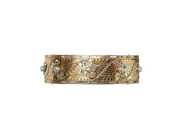 Art Nouveau French Pearl Gold and Platinum Bangle, Circa 1900