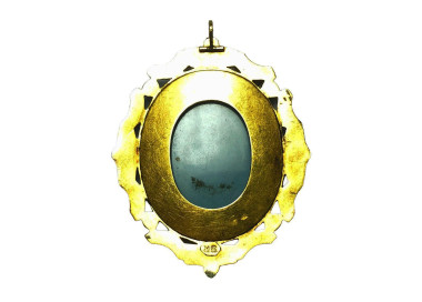 Sardonyx, Turquoise, Diamond, Enamel and Gold Cameo Pendant, Circa 1870, back