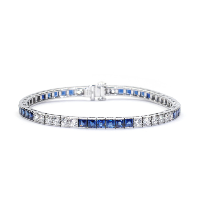 Sapphire, Diamond and Platinum Line Bracelet, 4.64ct