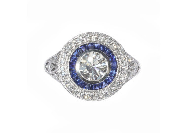 Sapphire, Diamond and Platinum Cluster Ring, 0.90ct