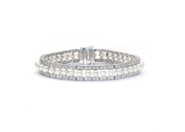 Pearl, Diamond and Platinum Bracelet, 3.81ct