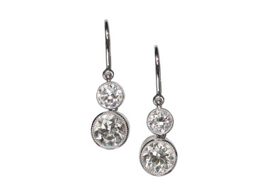 Two Stone Diamond and Platinum Earrings, 3.47ct
