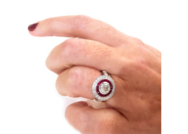 Ruby, Diamond and Platinum Cluster Ring, 0.93ct modelled