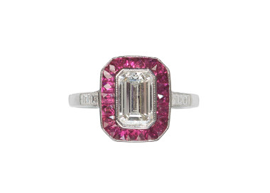 Ruby, Diamond and Platinum Cluster Ring, 1.52ct