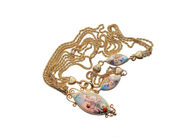 Vintage Enamel Navette and Gold Chain Station Necklace