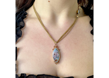 Antique Enamel Navette and Gold Chain Station Necklace, Circa 1900, modelled