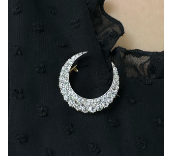 Antique Diamond and Silver Upon Gold Crescent Brooch, 4.00ct, Circa 1880, modelled