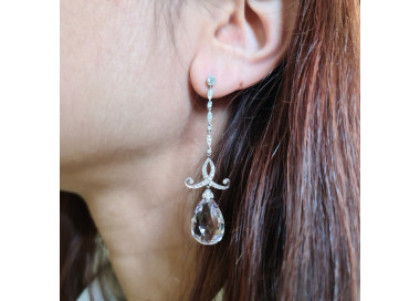 Morganite and Diamond Drop Earrings modelled