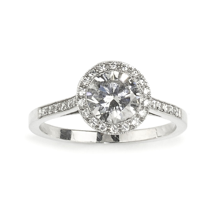 Modern Diamond and Platinum Halo Ring, 1.00 Carat