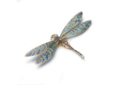 Modern Plique a Jour Enamel Sapphire Diamond and Gold Dragonfly Brooch
