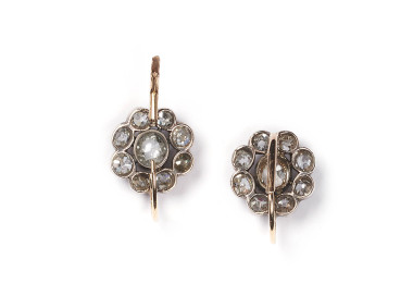 Antique Diamond Silver Upon Gold Cluster Earrings, Circa 1880