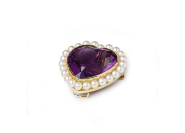 Vintage Amethyst Cultured Pearl and Gold Brooch Pendant
