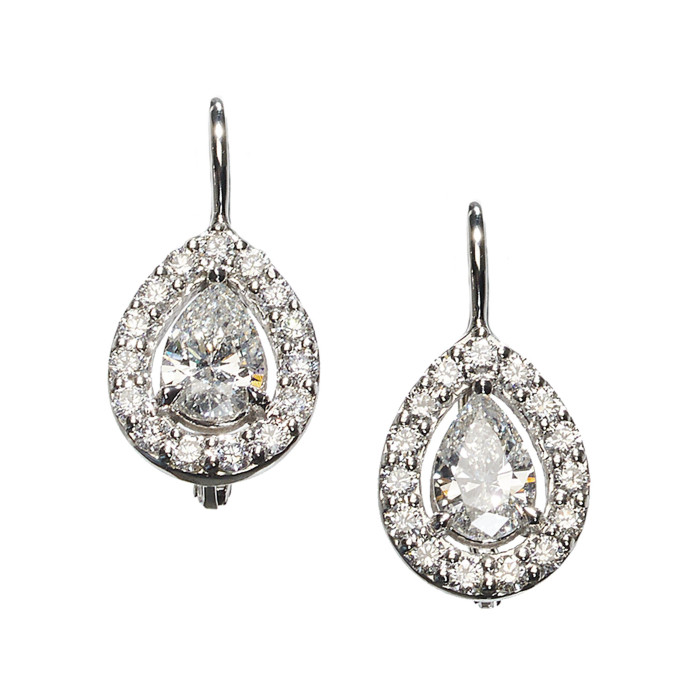 Modern Pear Shape Diamond and White Gold Cluster Earrings