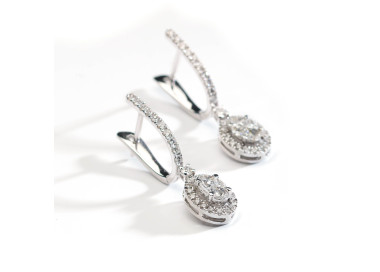 Modern Diamond and White Gold Cluster Drop Earrings, 1.53 Carats