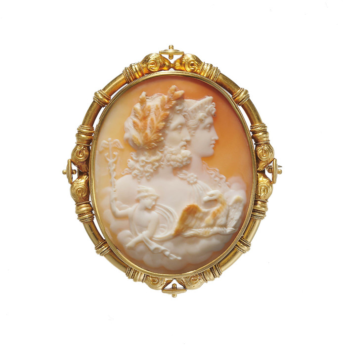 Antique Shell Cameo and Gold Brooch, Circa 1875