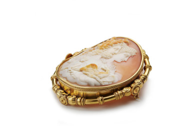 Antique Shell Cameo and Gold Brooch, Circa 1875