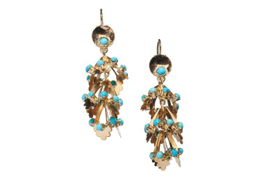 Vintage Turquoise and Gold Drop Earrings, Circa 1950