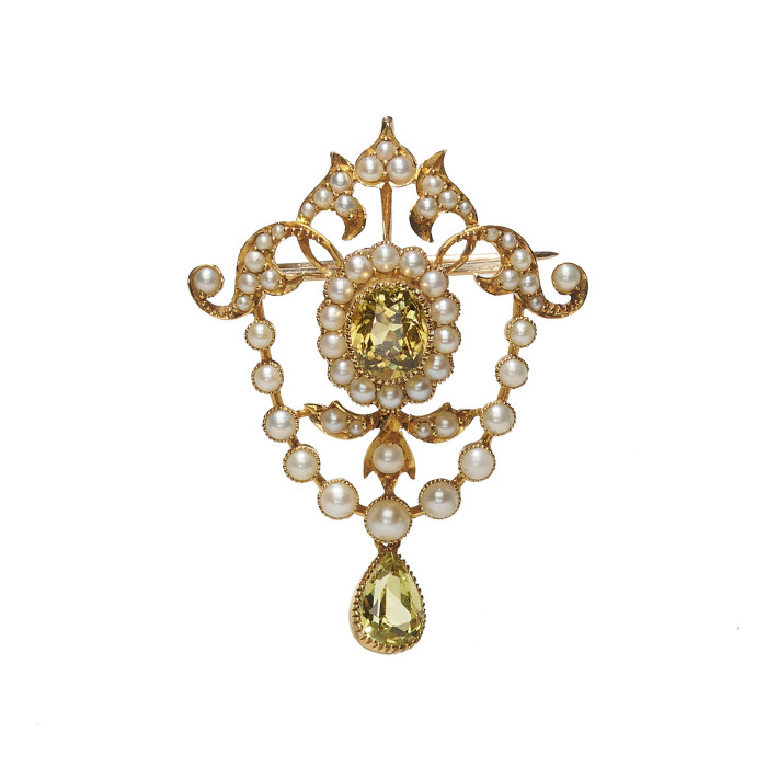 Antique Chrysoberyl Natural Pearl and Gold Brooch-Cum-Pendant