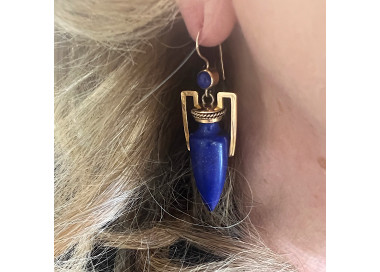 Antique Lapis Lazuli and Gold Amphora Earrings, Circa 1875modelled