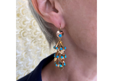 Vintage Turquoise and Gold Drop Earrings, Circa 1950, modelled