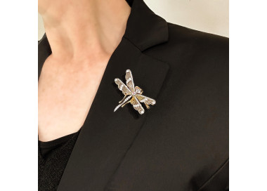 Dragonfly Plique à Jour Enamel, Diamond and Gold Brooch, modelled