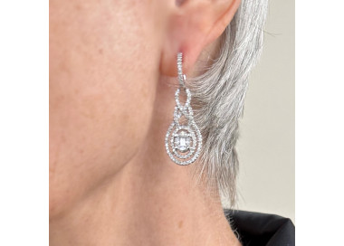 Modern Diamond and 18ct White Gold Drop Earrings, 1.69ct, modelled