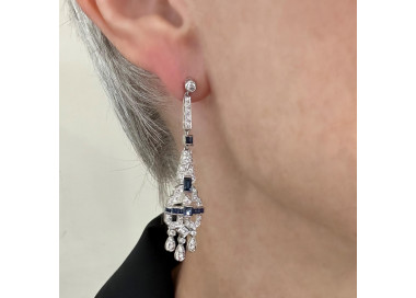 Vintage Diamond, Sapphire and Platinum Earrings, Circa 1980, modelled