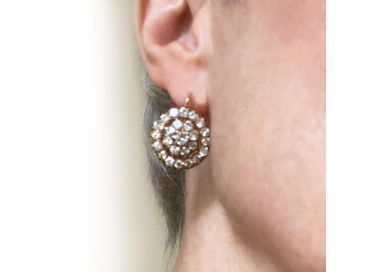 Portuguese Diamond and Gold Cluster Earrings, 4.50ct, modelled