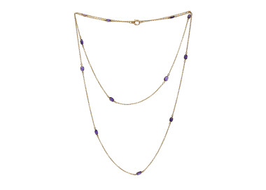 Antique Amethyst and Gold Long Chain Necklace, Circa 1920