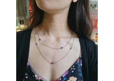 Antique Amethyst and Gold Long Chain Necklace, Circa 1920, modelled