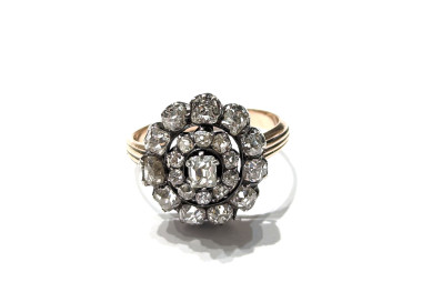 Antique Georgian Diamond and Silver Upon Gold Cluster Ring, Circa 1830