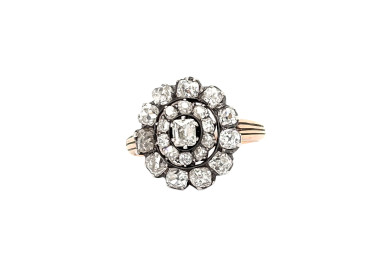 Antique Georgian Diamond and Silver Upon Gold Cluster Ring, Circa 1830