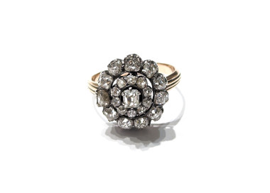 Antique Georgian Diamond and Silver Upon Gold Cluster Ring, Circa 1830