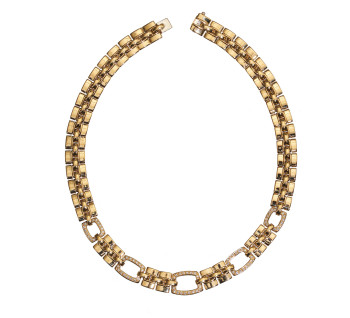 Vintage Italian Gold and Diamond Collar Necklace, Circa 1990