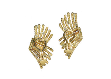 Vintage Schlumberger "V-Rope" Gold Diamond and Platinum Earrings, Circa 1980