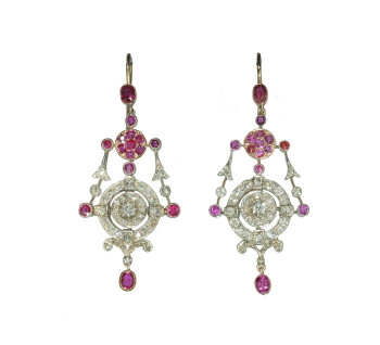 Antique Ruby Diamond Silver and Gold Drop Earrings, Circa 1880