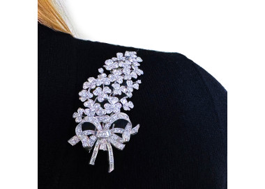 Vintage Diamond and White Gold Lilac Flower Brooch, Circa 1950, modelled