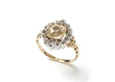 French Louis Philippe I Georgian Style Citrine Diamond Silver and Gold Cluster Ring, Circa 1840