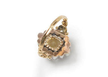 French Louis Philippe I Georgian Style Citrine Diamond Silver and Gold Cluster Ring, Circa 1840