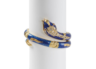 Antique Blue Enamel Diamond Ruby and Gold Snake Bangle, Circa 1860