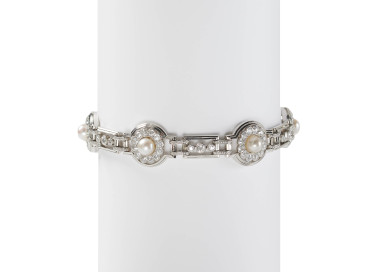 Art Deco Natural Pearl Diamond and Platinum Bracelet, Circa 1930