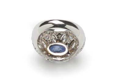 Vintage Sapphire Diamond and Platinum Bombé Ring, Circa 1960